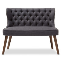 Baxton Studio BBT8017-LS-Dark Grey-H1217-20 Scarlett Mid-Century Modern Brown Wood Button-Tufting with Nail Heads Trim 2-Seater Loveseat Settee